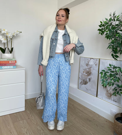 Pantalon plissé à fleurs bleu ZÉPHIRA