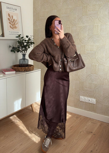 Jupe satinée choco - DENTELLE