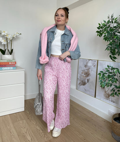 Pantalon plissé à fleurs rose ZÉPHIRA