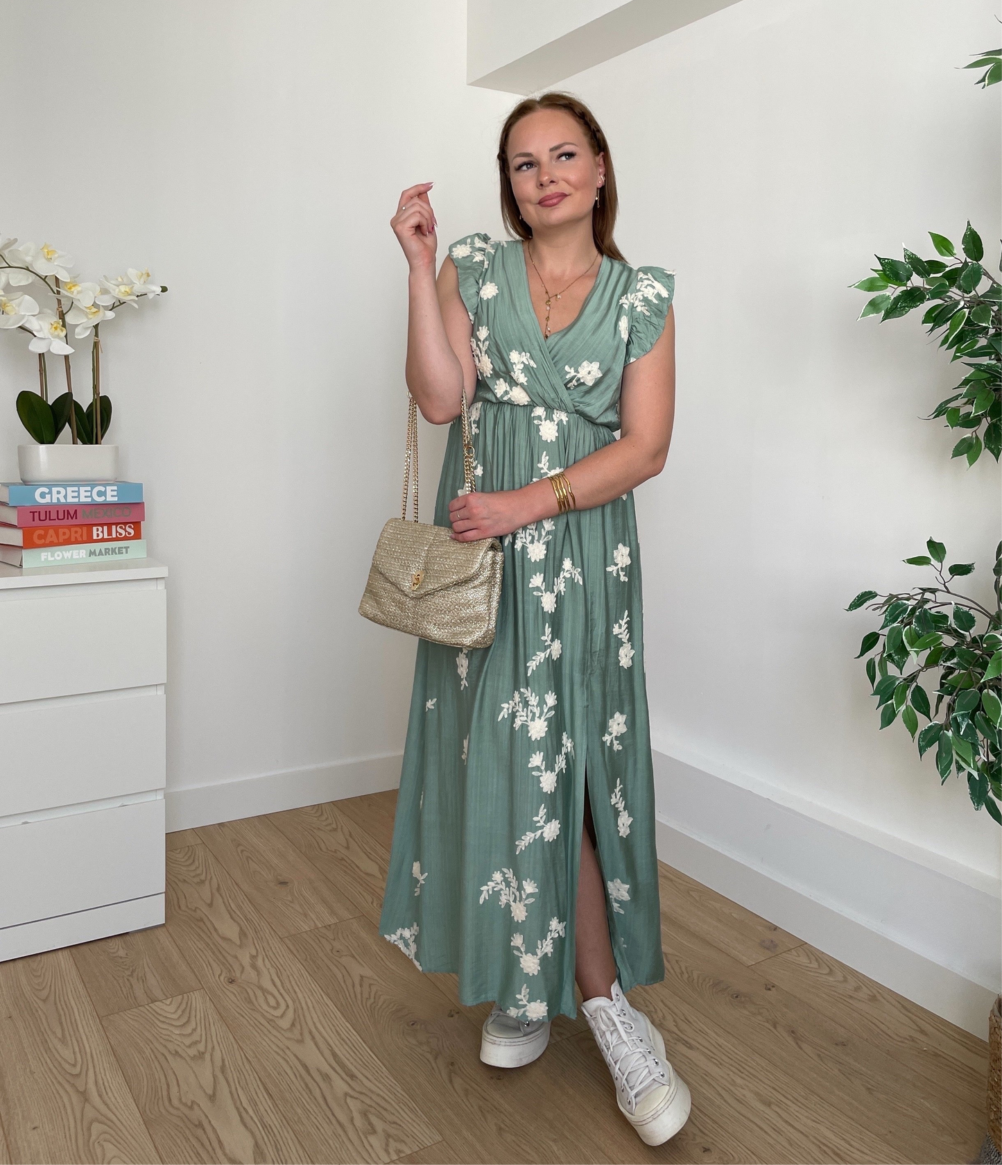 Robe longue céladon CAÏANA