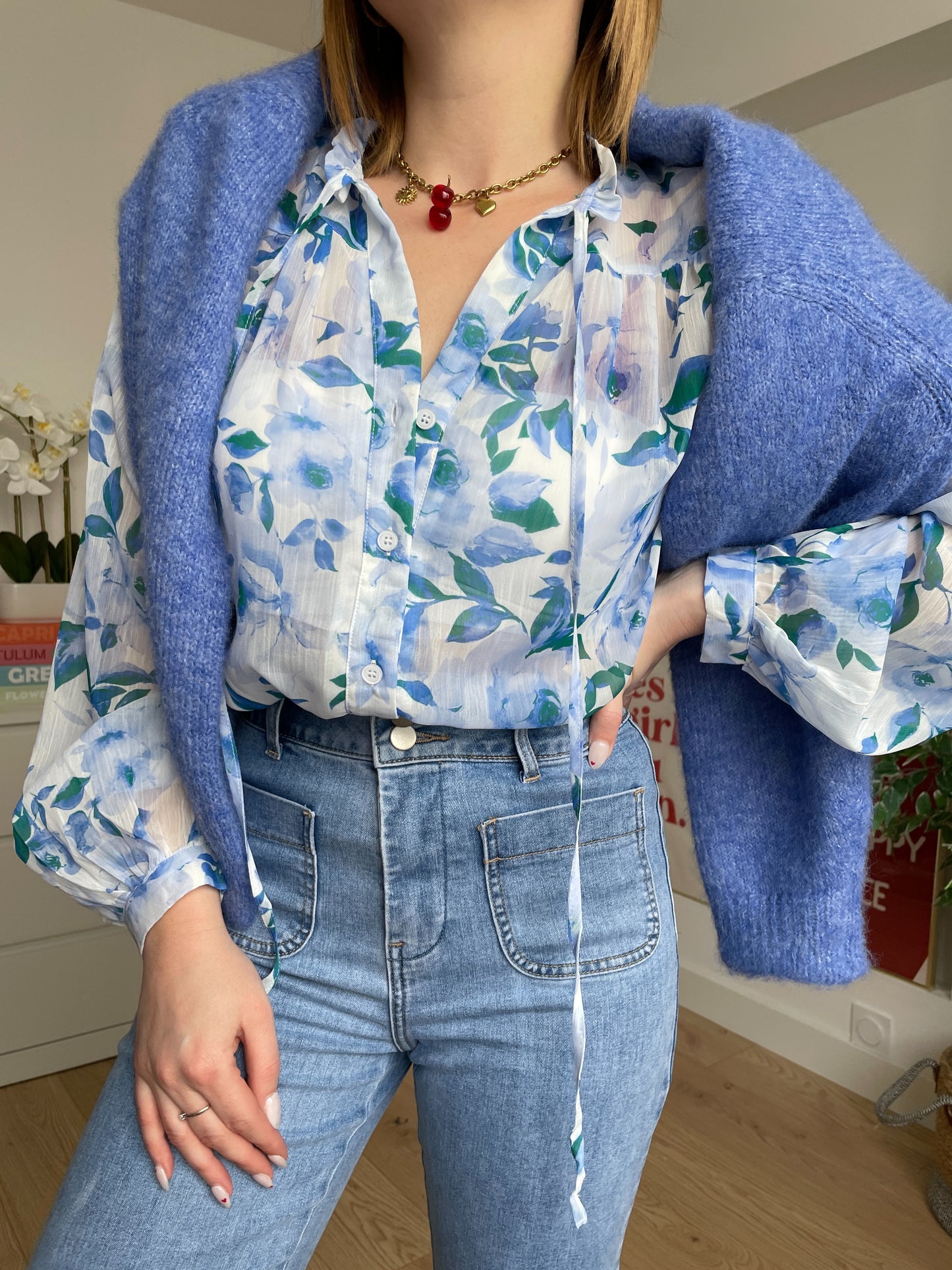 Blouse à fleurs bleu CORINE