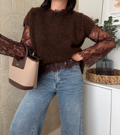 Pull dentelle choco - LOU