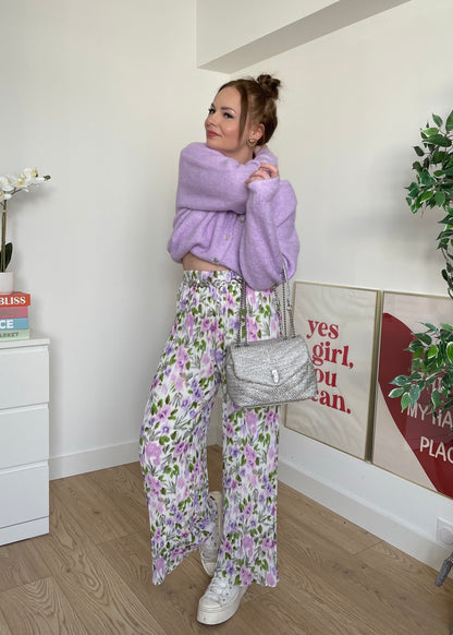 Pantalon plissé à fleurs mauve NEFER