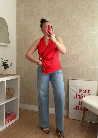 Top drapé rouge - BIJOU