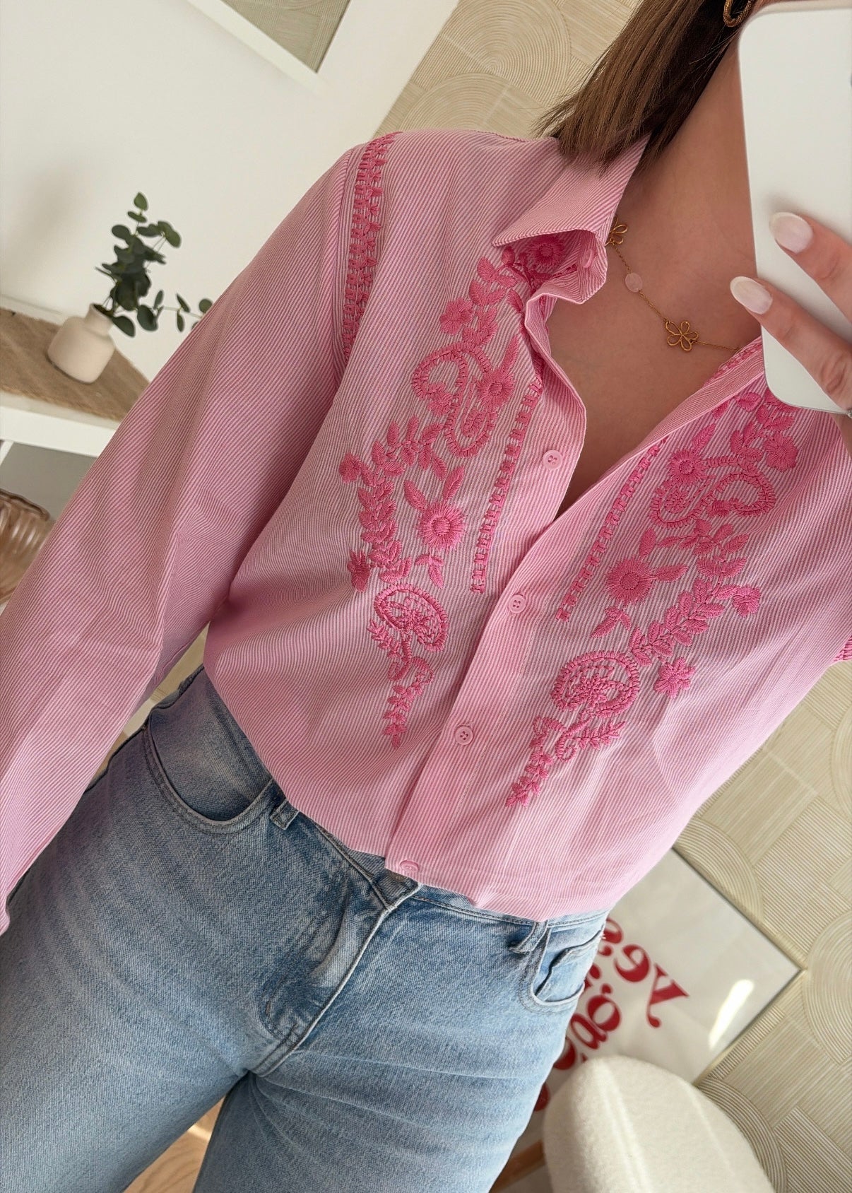 Chemise brodée fleurs - SAVANA