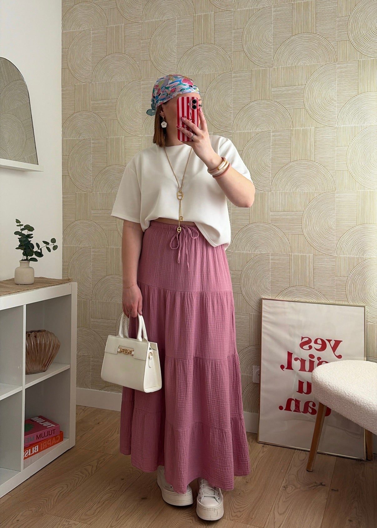 Jupe longue rose - GAZE DE COTON