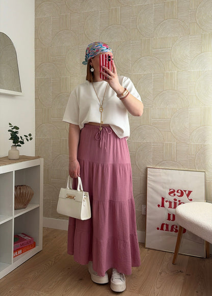 Jupe longue rose - GAZE DE COTON