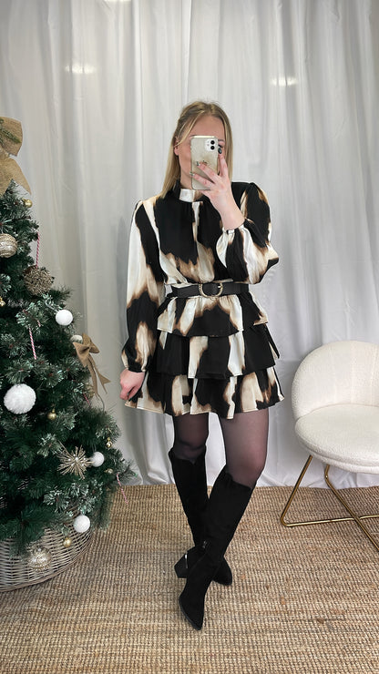 Robe beige & noir GAHINA