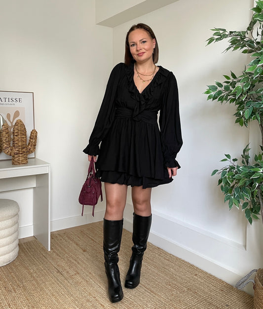 Robe courte unie - BLACK