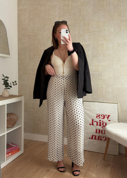 Pantalon plissé blanc à pois - TENDANCE