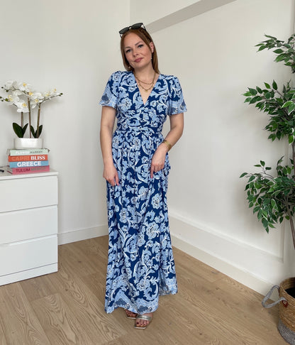 Robe longue bleu à motifs LOUISE