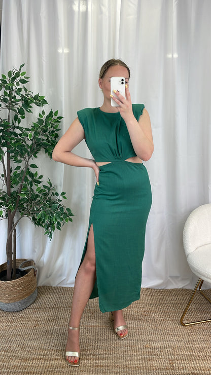 Robe midi en lin verte - MEGHANE