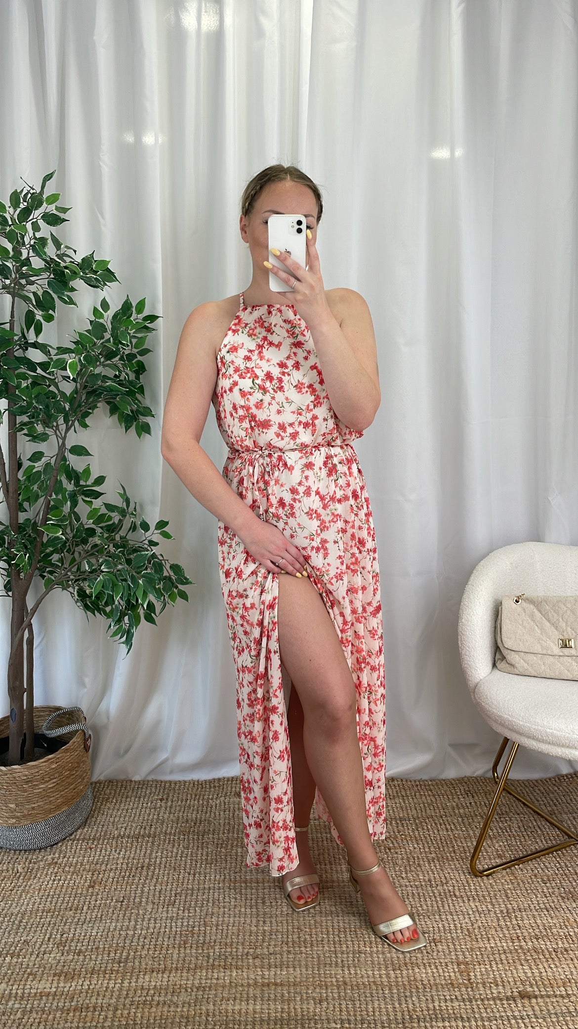 Robe longue à fleurs rouges KIARA