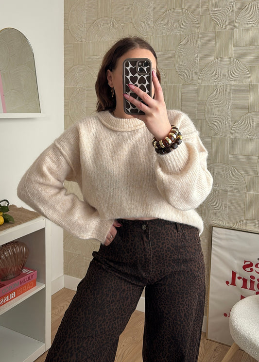 Pull à surpiqûres - BEIGE