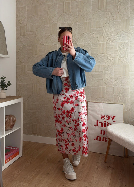 Jupe satinée rouge - FLOWERS