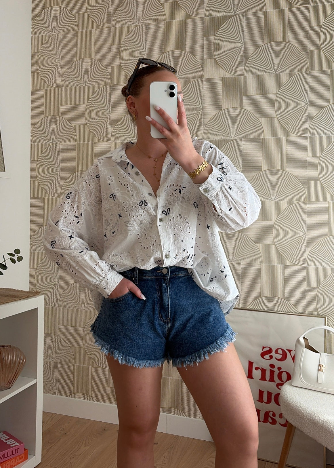 Short en jean effiloché - DENIM