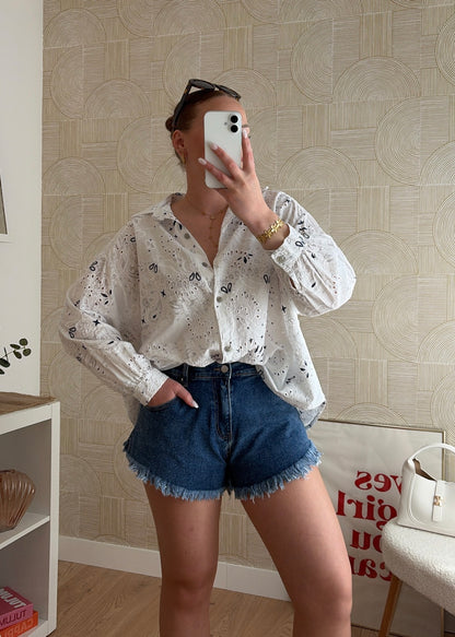 Short en jean effiloché - DENIM