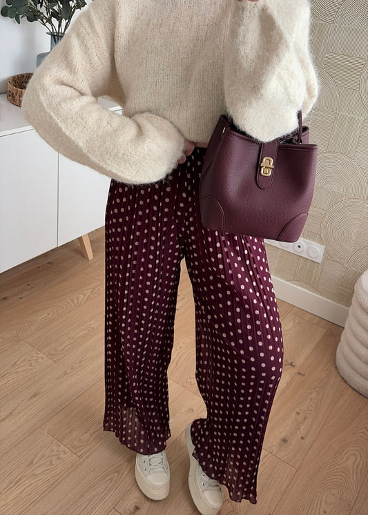 Pantalon plissé pois bordeaux - SHANA