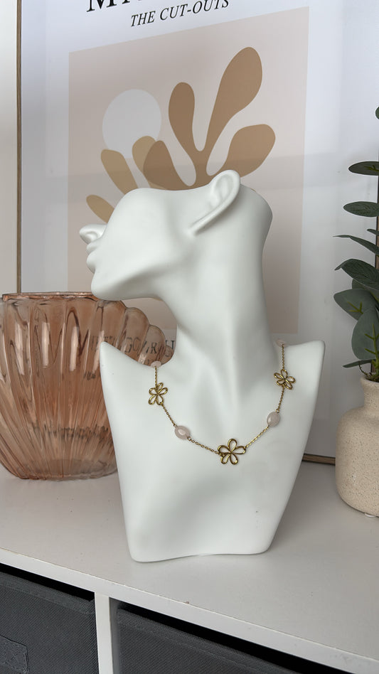 Collier fleurs/perles ROSA