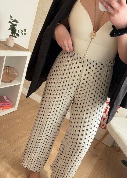 Pantalon plissé blanc à pois - TENDANCE