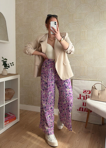Pantalon plissé à motifs lilas - INAYA