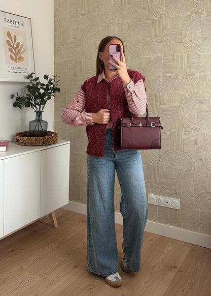 Veste bouclette bordeaux - AMBER