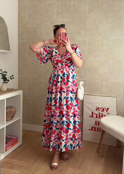 Robe longue rose/bleu- EMMA