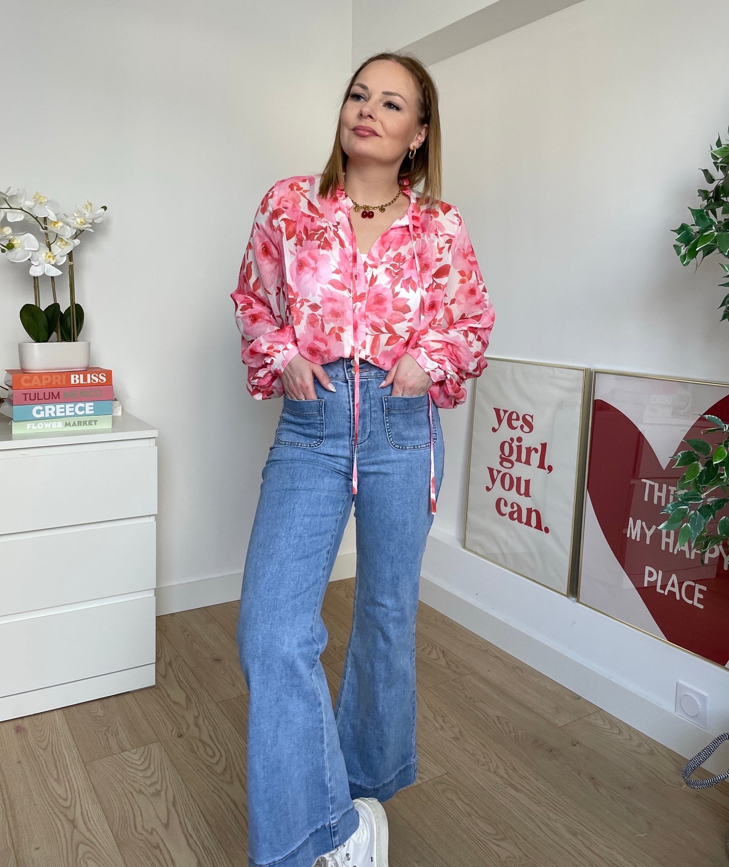 Blouse à fleurs rouge CORINE