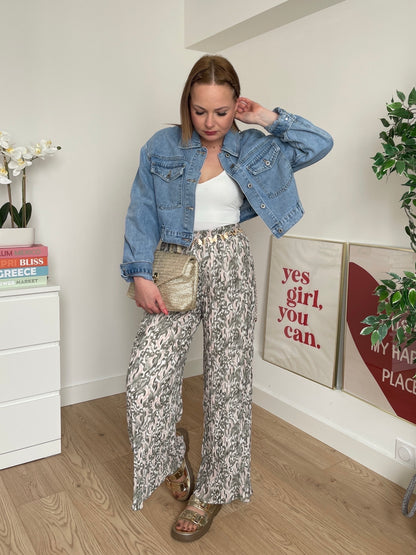 Pantalon plissé à motifs kaki IRINA