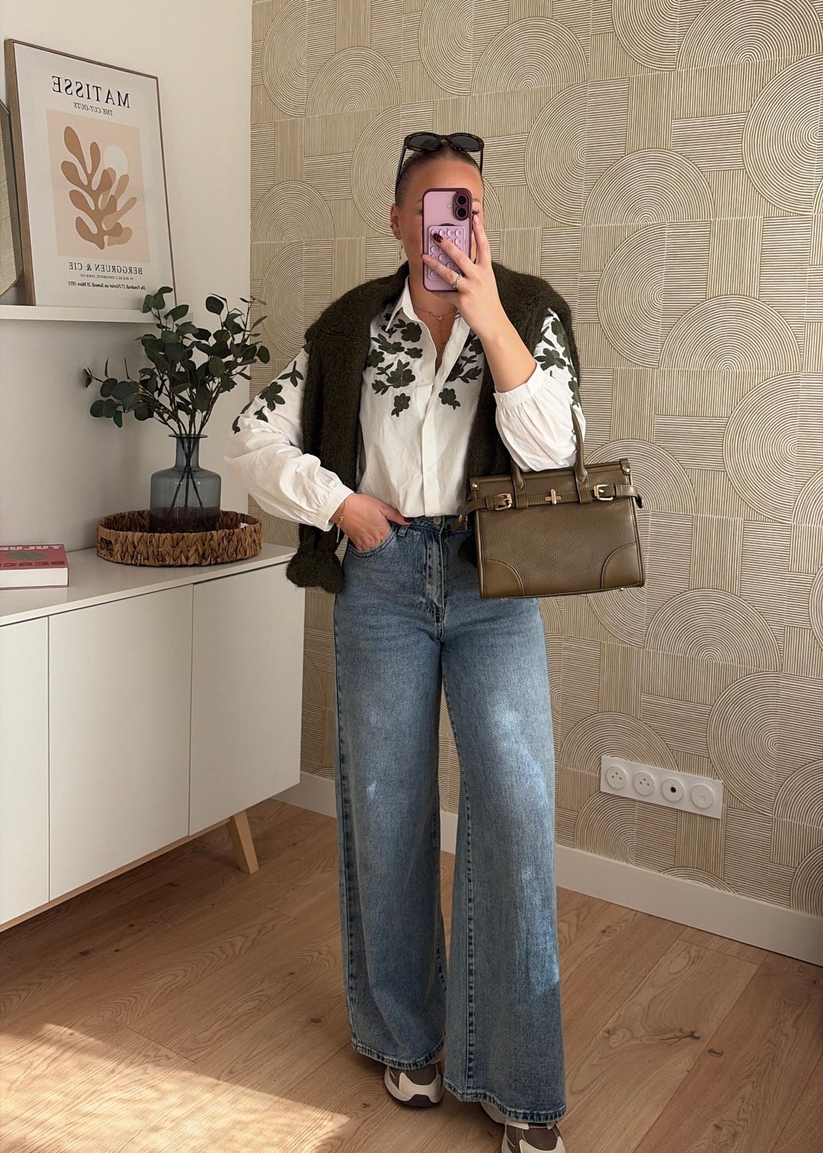 Chemisier blanc/kaki à fleurs - SCARLA