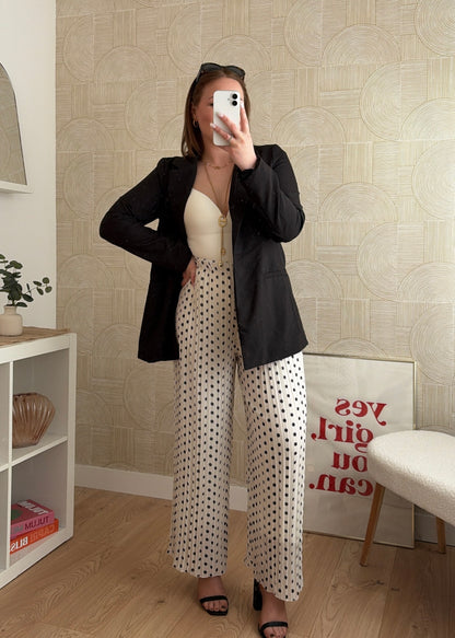 Pantalon plissé blanc à pois - TENDANCE
