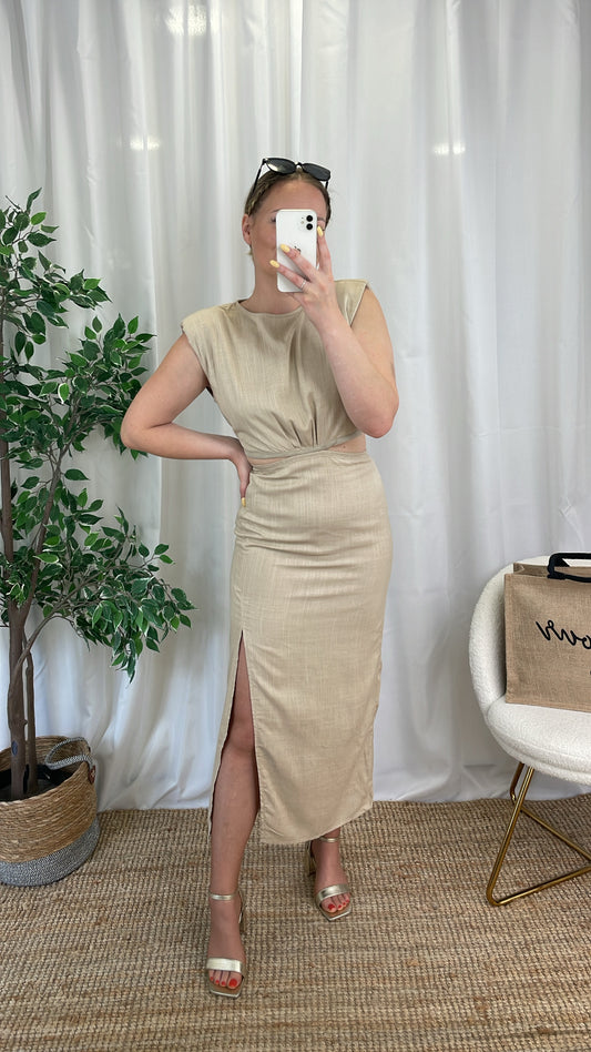 Robe midi en lin beige - MEGHANE