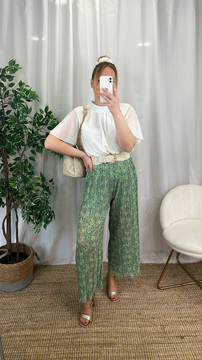 Pantalon plissé à fleurs JUANA - Vert