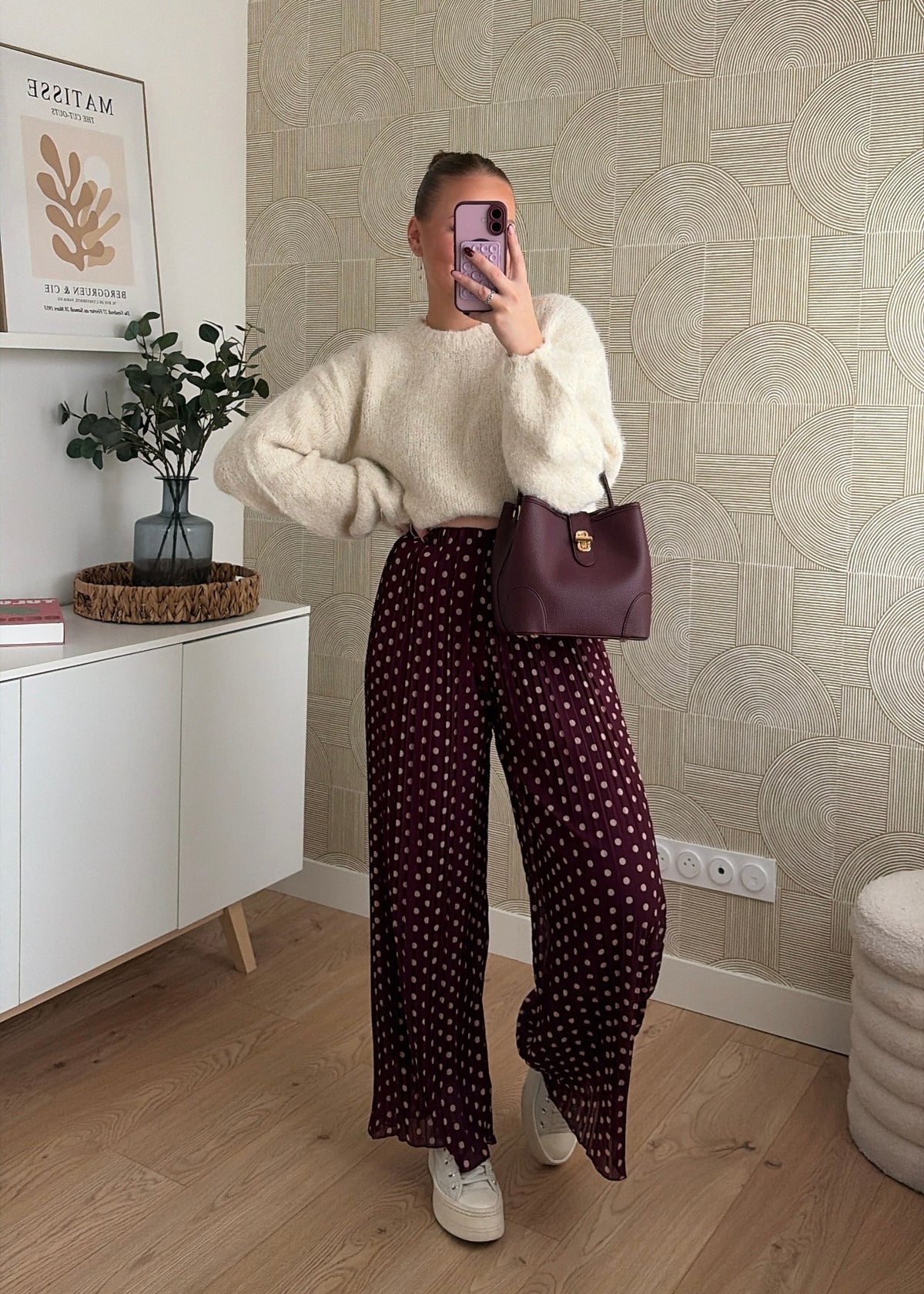 Pantalon plissé pois bordeaux - SHANA