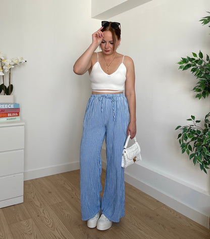 Pantalon gaze de coton bleu LUCIA