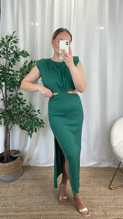 Robe midi en lin verte - MEGHANE