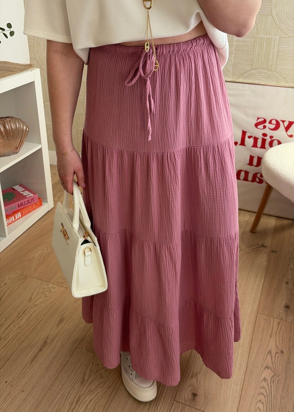 Jupe longue rose - GAZE DE COTON