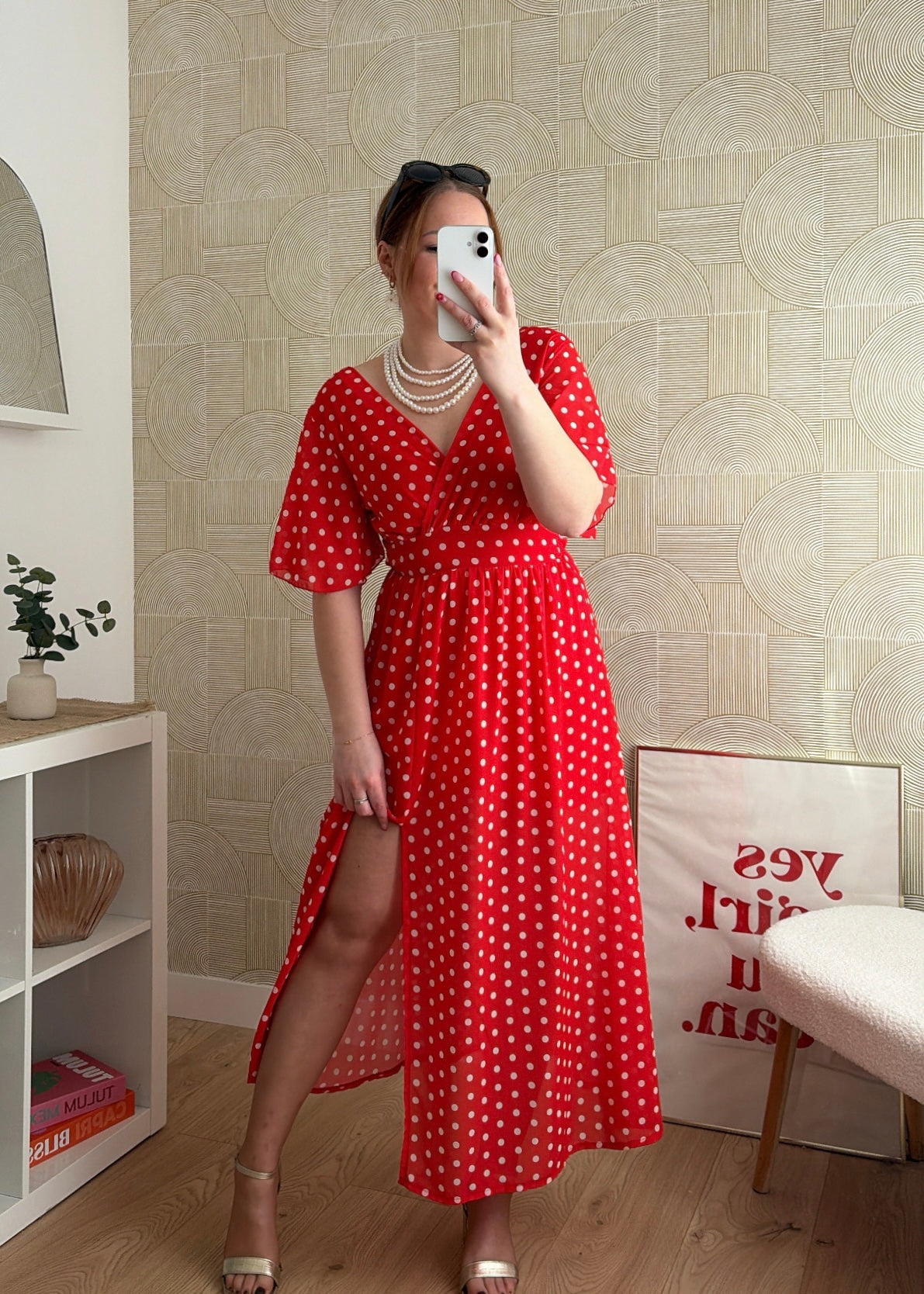 Robe longue rouge - POIS