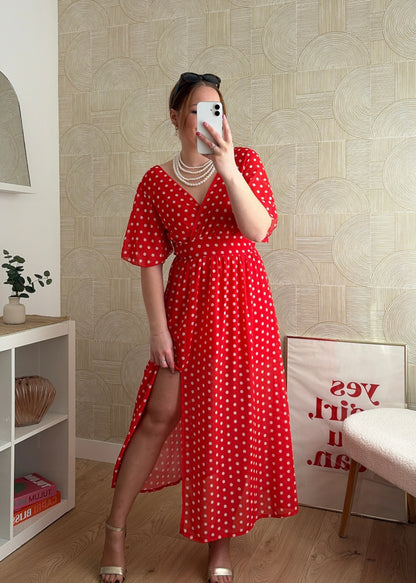 Robe longue rouge - POIS