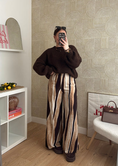 Pantalon rayé - LATTE