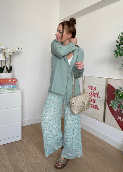 Pantalon plissé à fleurs bleu AXELLE