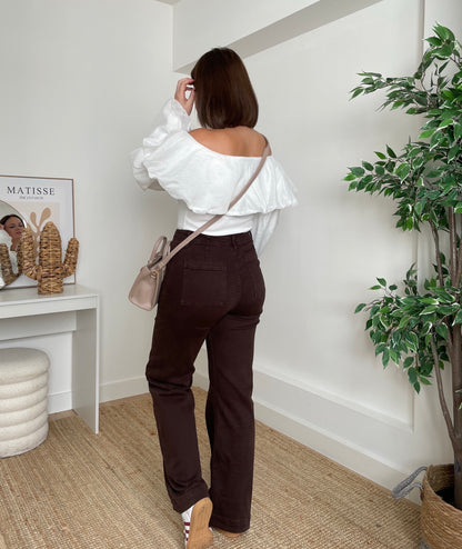Jeans wide marron - CHATAIGNE