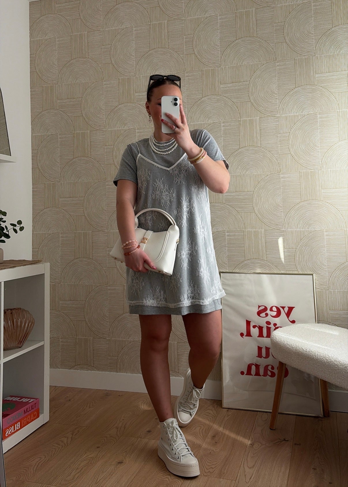 Robe t-shirt grise - DENTELLE
