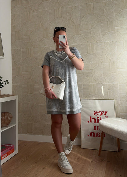 Robe t-shirt grise - DENTELLE