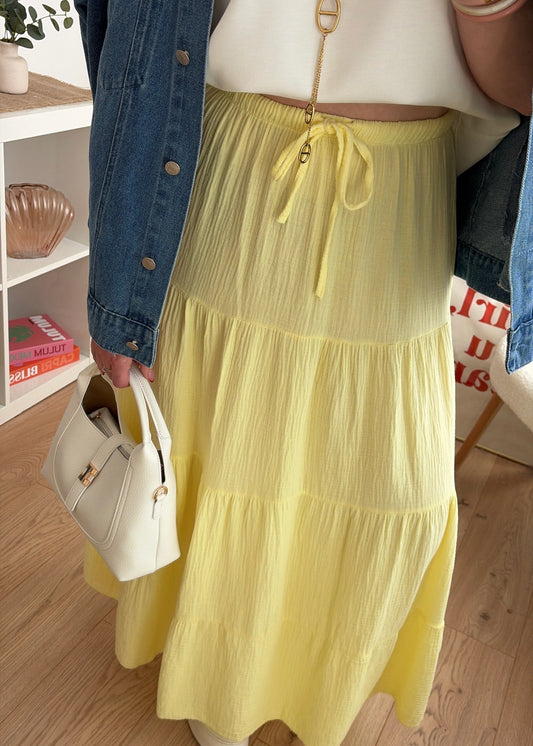 Jupe longue jaune - GAZE DE COTON