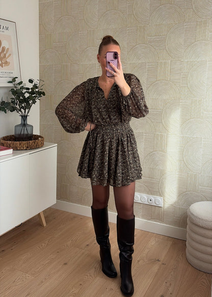 Robe à fleurs kaki - JADE
