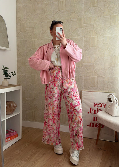 Pantalon plissé à motifs fuchsia - HIRMA