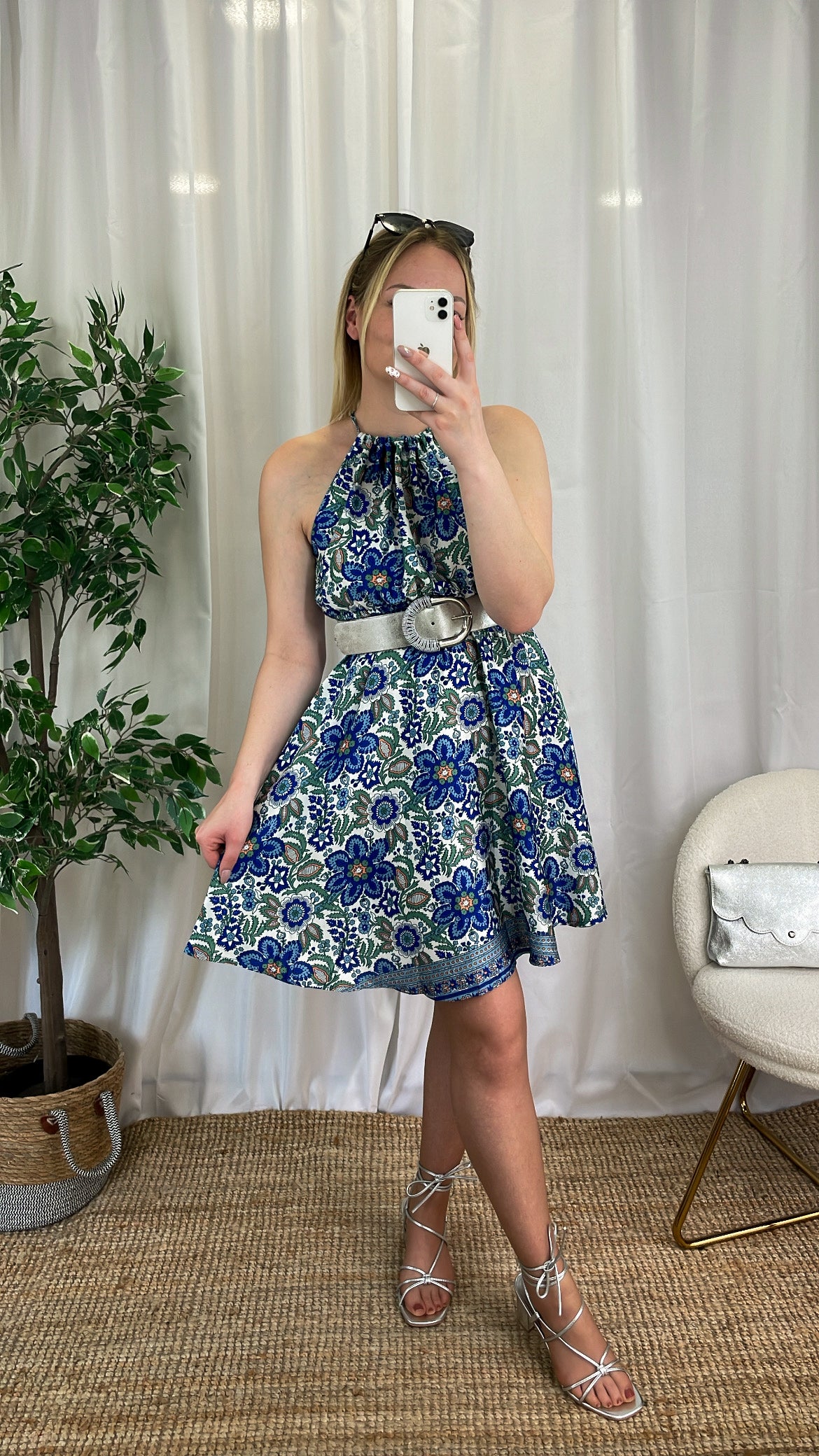 Robe courte à motifs NYGIARA - Bleue