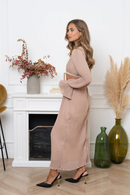 Robe longue plissée beige SELENA