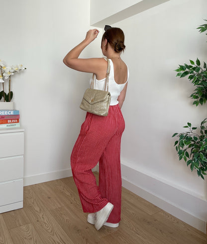 Pantalon gaze de coton rouge LUCIA